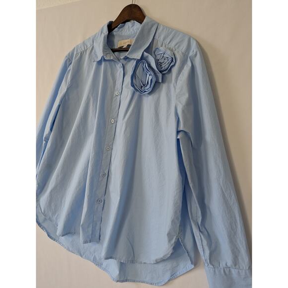 Loft Rosette Poplin Everyday Relaxed Shirt Light Blue in Lakeside Mist Size XL‎ - Picture 3 of 10